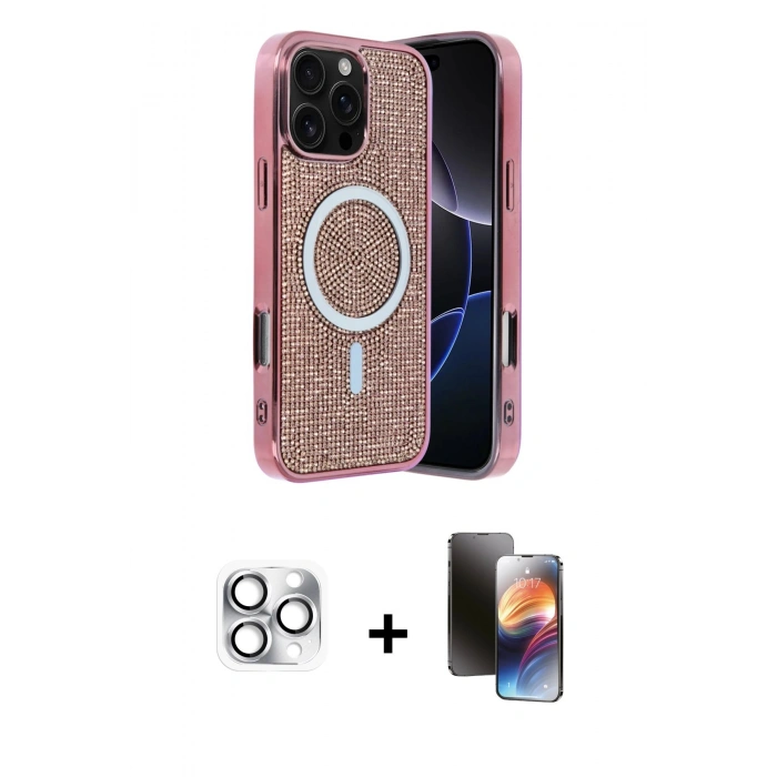 MARSİLYAN™- iPhone 16 Pro Max Kılıf Eksen Çizgi - Siyah 3D Antistatik Mat Seramik Nano Ekran Koruyucu + Pers Alüminyum Kamera Lens - GS