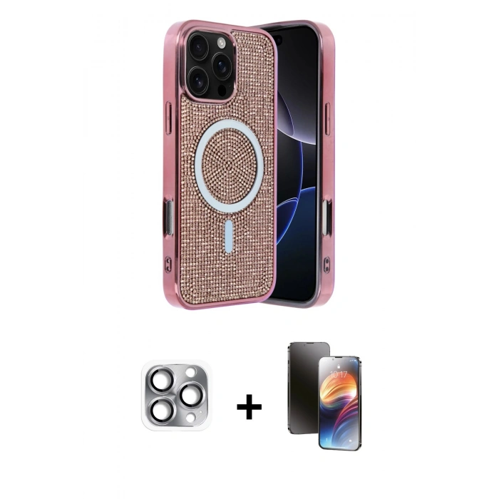 MARSİLYAN™- iPhone 16 Pro Max Kılıf Eksen Çizgi - Siyah 3D Antistatik Mat Seramik Nano Ekran Koruyucu + Pers Alüminyum Kamera Lens - GI