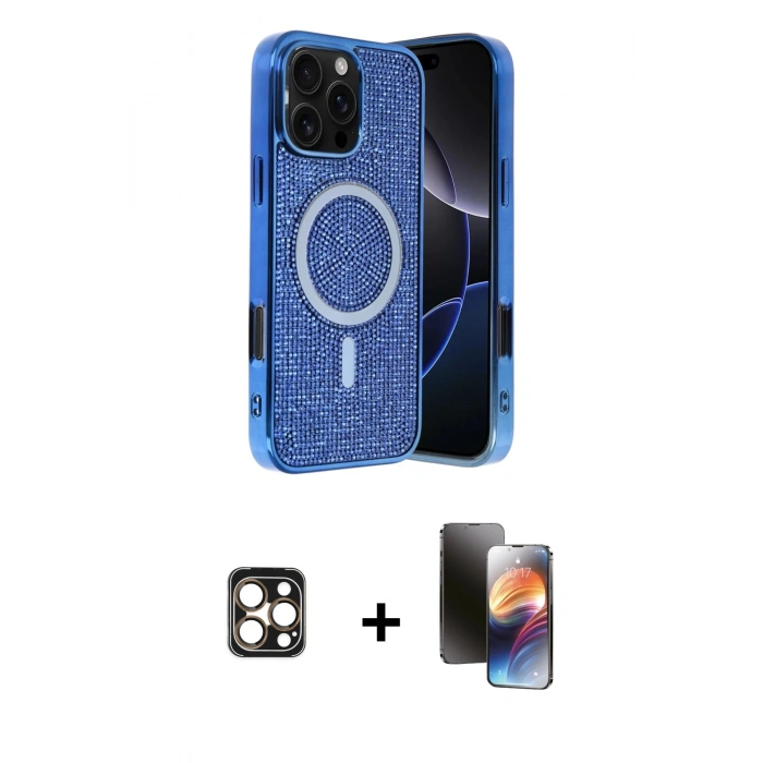 MARSİLYAN™- iPhone 16 Pro Max Kılıf Eksen Çizgi - Siyah 3D Antistatik Mat Seramik Nano Ekran Koruyucu + PVD Metal Kamera Lens - GD