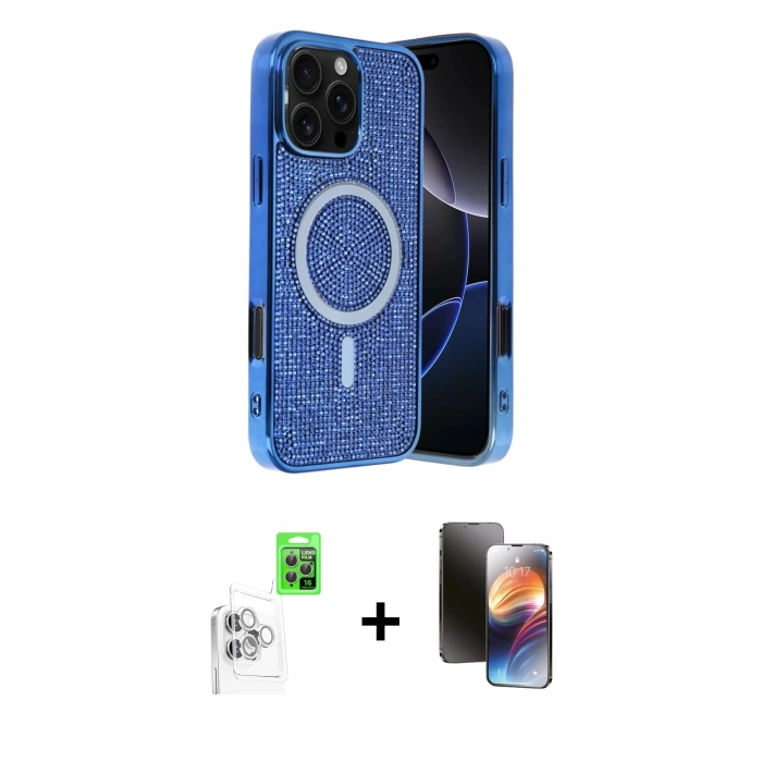 MARSİLYAN™- iPhone 16 Pro Max Kılıf Eksen Çizgi - Siyah 3D Antistatik Mat Seramik Nano Ekran Koruyucu + Raze Metal Kamera Lens - BZ