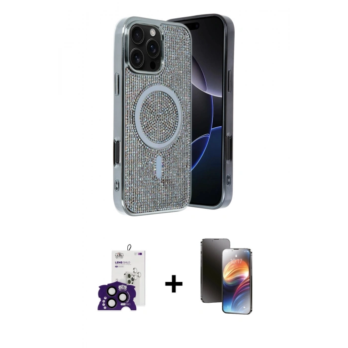 MARSİLYAN™- iPhone 16 Pro Max Kılıf Eksen Çizgi - Siyah 3D Antistatik Mat Seramik Nano Ekran Koruyucu + Siyah Bilvis Titan Kamera Lens