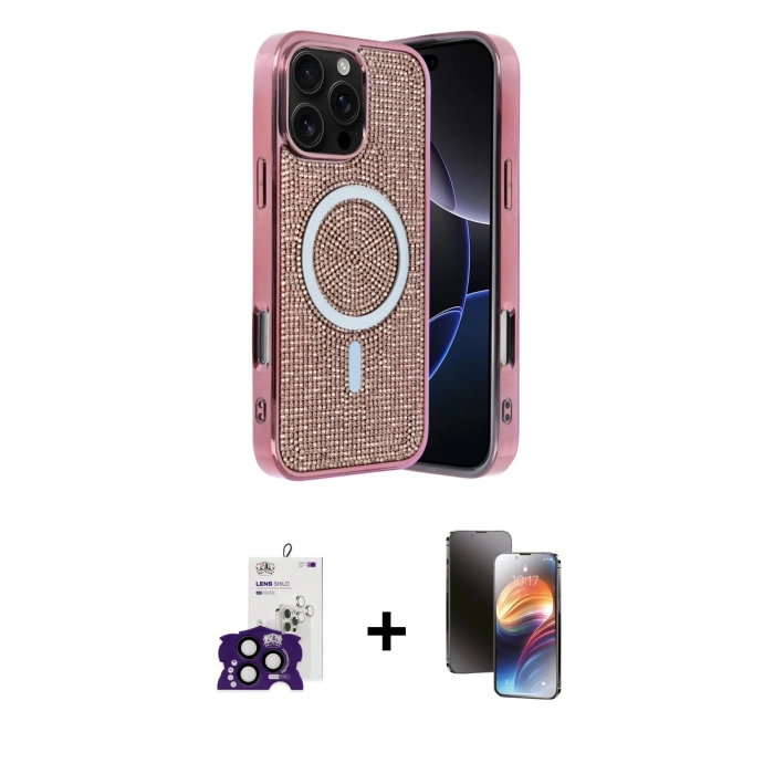 MARSİLYAN™- iPhone 16 Pro Max Kılıf Eksen Çizgi - Siyah 3D Antistatik Mat Seramik Nano Ekran Koruyucu + Siyah Bilvis Titan Kamera Lens