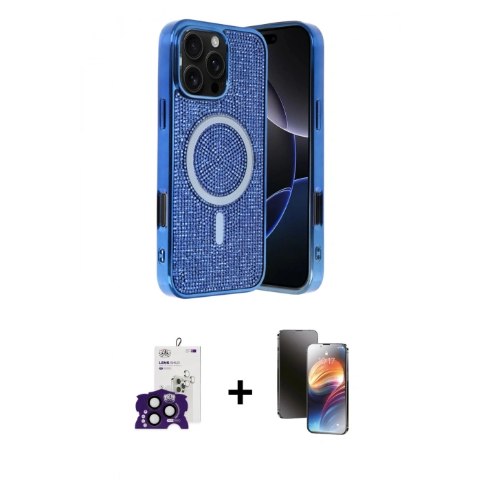 MARSİLYAN™- iPhone 16 Pro Max Kılıf Eksen Çizgi - Siyah 3D Antistatik Mat Seramik Nano Ekran Koruyucu + Siyah Bilvis Titan Kamera Lens