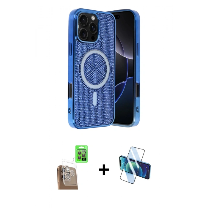 MARSİLYAN™- iPhone 16 Pro Max Kılıf Eksen Çizgi - Siyah 3D Antistatik Seramik Nano Ekran Koruyucu + Raze Metal Kamera Lens - CLTM