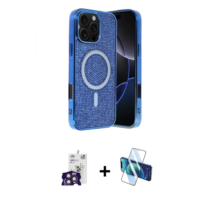 MARSİLYAN™- iPhone 16 Pro Max Kılıf Eksen Çizgi - Siyah 3D Antistatik Seramik Nano Ekran Koruyucu + Titanyum Gri Bilvis Titan Kamera Lens