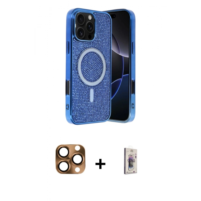 MARSİLYAN™- iPhone 16 Pro Max Kılıf Eksen Çizgi - Siyah Bilvis 3D Cam Ekran Koruyucu + Pers Alüminyum Kamera Lens - CLTM