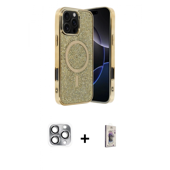 MARSİLYAN™- iPhone 16 Pro Max Kılıf Eksen Çizgi - Siyah Bilvis 3D Cam Ekran Koruyucu + Pers Alüminyum Kamera Lens - GI