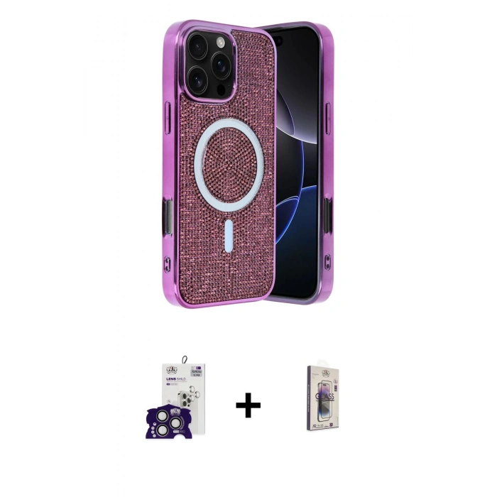 MARSİLYAN™- iPhone 16 Pro Max Kılıf Eksen Çizgi - Siyah Bilvis 3D Cam Ekran Koruyucu + Bilvis Titan Kamera Lens - TMGI
