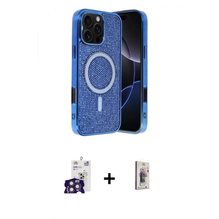 MARSİLYAN™- iPhone 16 Pro Max Kılıf Eksen Çizgi - Siyah Bilvis 3D Cam Ekran Koruyucu + Bilvis Titan Kamera Lens - TMGI