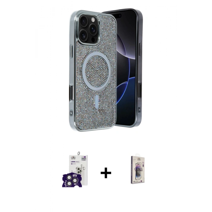 MARSİLYAN™- iPhone 16 Pro Max Kılıf Eksen Çizgi - Siyah Bilvis 3D Cam Ekran Koruyucu + Bilvis Titan Kamera Lens - TMGI