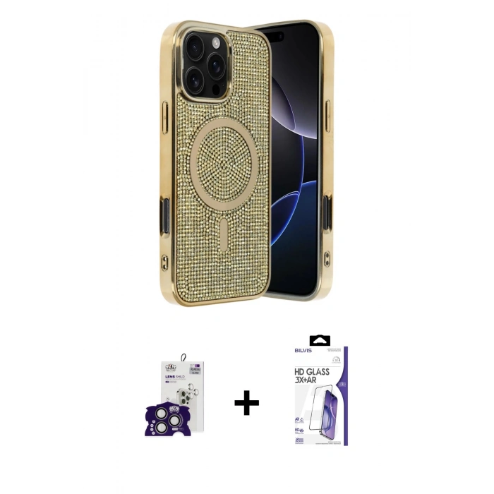 MARSİLYAN™- iPhone 16 Pro Max Kılıf Eksen Çizgi - Siyah Bilvis 3X AR HD Cam Ekran Koruyucu + Bilvis Titan Kamera Lens - TMGI