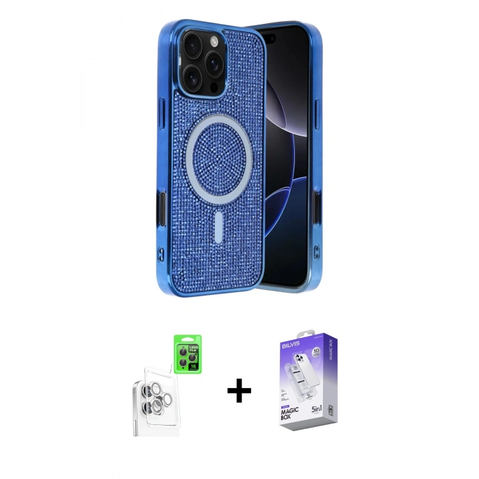 MARSİLYAN™- iPhone 16 Pro Max Kılıf Eksen Çizgi - Siyah Bilvis 5in1 3D Magic Cam Ekran Koruyucu + Beyaz Raze Metal Kamera Lens