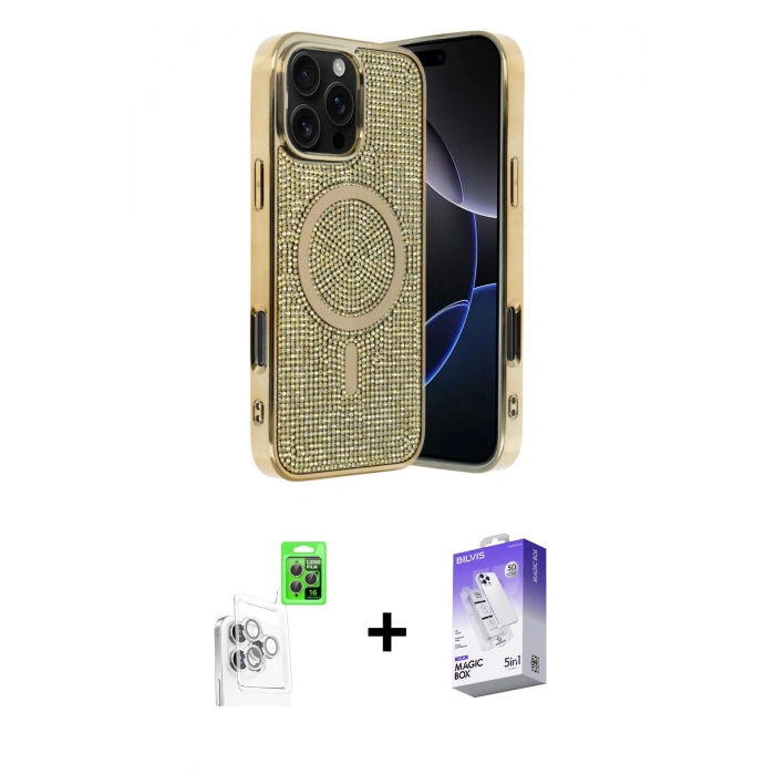 MARSİLYAN™- iPhone 16 Pro Max Kılıf Eksen Çizgi - Siyah Bilvis 5in1 3D Magic Cam Ekran Koruyucu + Beyaz Raze Metal Kamera Lens
