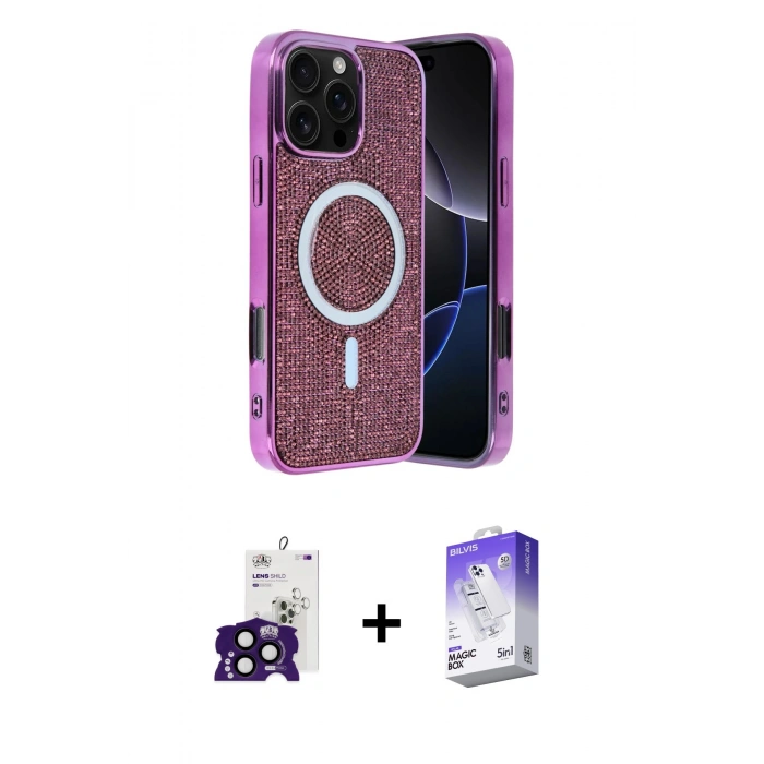 MARSİLYAN™- iPhone 16 Pro Max Kılıf Eksen Çizgi - Siyah Bilvis 5in1 3D Magic Cam Ekran Koruyucu + Bilvis Titan Kamera Lens - SH