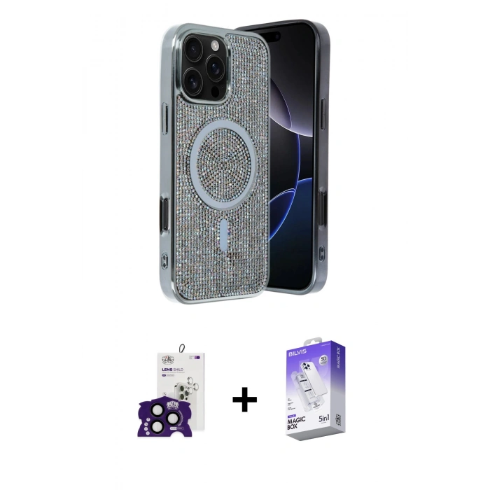 MARSİLYAN™- iPhone 16 Pro Max Kılıf Eksen Çizgi - Siyah Bilvis 5in1 3D Magic Cam Ekran Koruyucu + Bilvis Titan Kamera Lens - SH