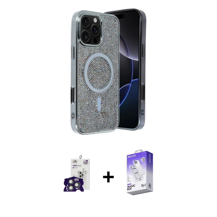 MARSİLYAN™- iPhone 16 Pro Max Kılıf Eksen Çizgi - Siyah Bilvis 5in1 3D Magic Cam Ekran Koruyucu + Bilvis Titan Kamera Lens - TMGI