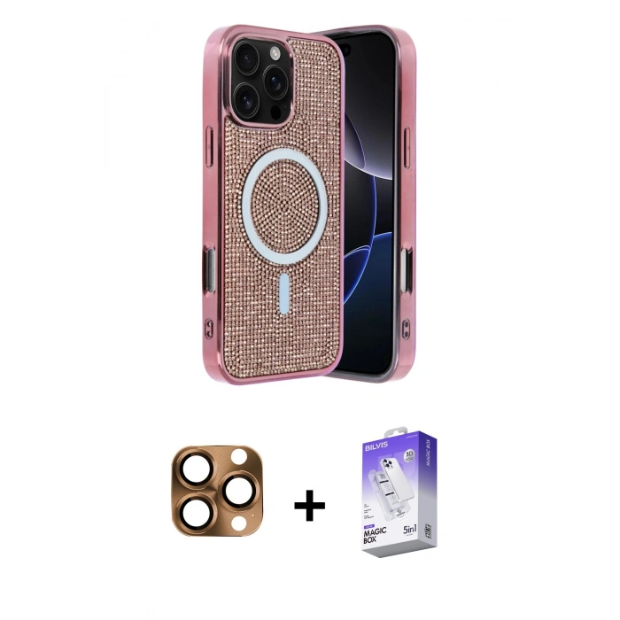 MARSİLYAN™- iPhone 16 Pro Max Kılıf Eksen Çizgi - Siyah Bilvis 5in1 3D Magic Cam Ekran Koruyucu + Pers Alüminyum Kamera Lens - CLTM