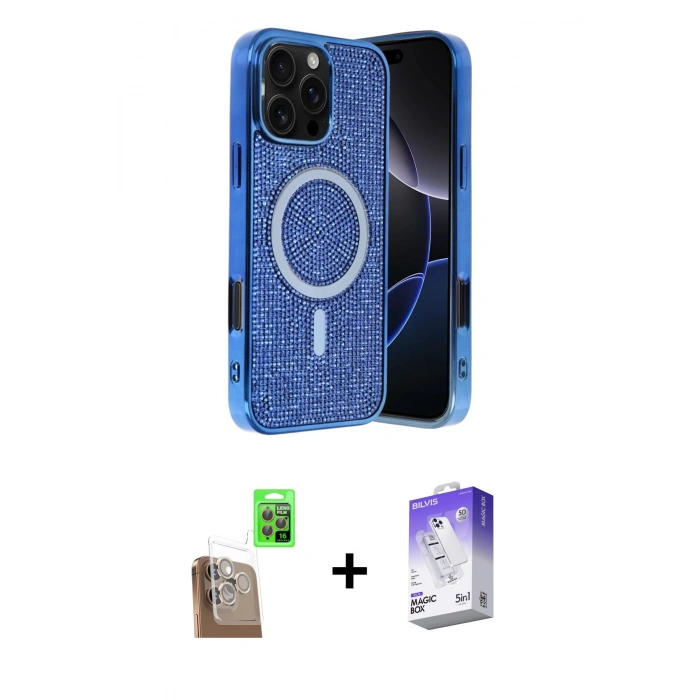 MARSİLYAN™- iPhone 16 Pro Max Kılıf Eksen Çizgi - Siyah Bilvis 5in1 3D Magic Cam Ekran Koruyucu + Raze Metal Kamera Lens - CLTM