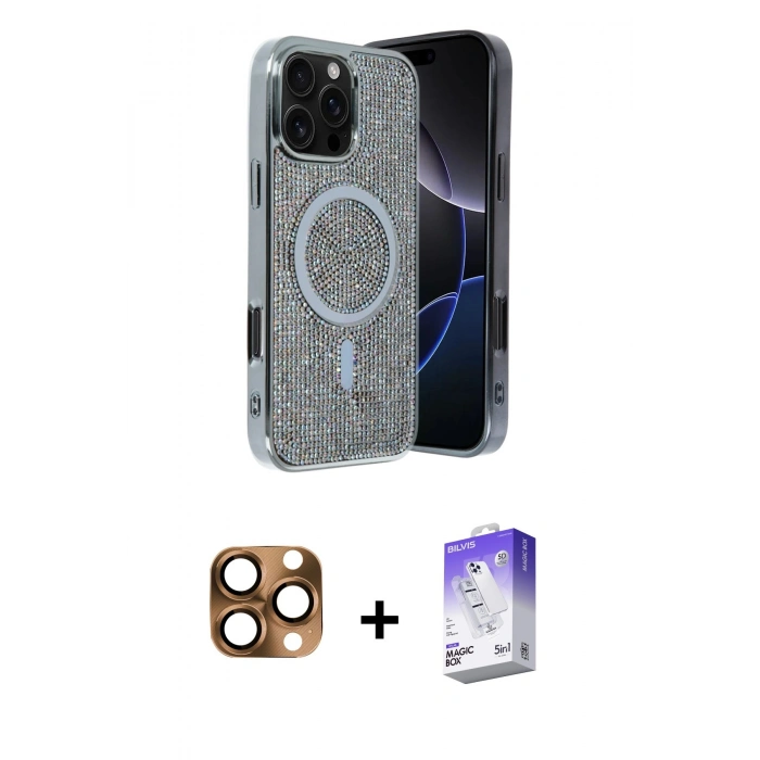 MARSİLYAN™- iPhone 16 Pro Max Kılıf Eksen Çizgi - Siyah Bilvis 5in1 3D Magic Cam Ekran Koruyucu + Pers Alüminyum Kamera Lens - CLTM