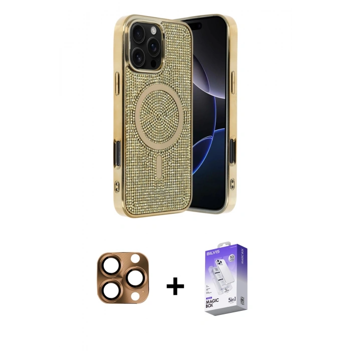 MARSİLYAN™- iPhone 16 Pro Max Kılıf Eksen Çizgi - Siyah Bilvis 5in1 3D Magic Cam Ekran Koruyucu + Pers Alüminyum Kamera Lens - CLTM