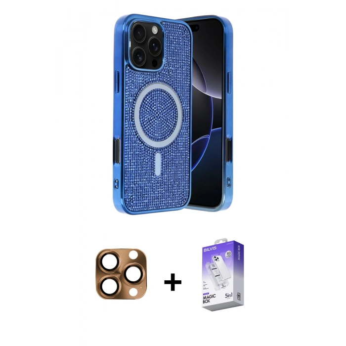 MARSİLYAN™- iPhone 16 Pro Max Kılıf Eksen Çizgi - Siyah Bilvis 5in1 3D Magic Cam Ekran Koruyucu + Pers Alüminyum Kamera Lens - CLTM