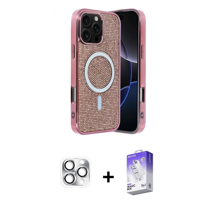 MARSİLYAN™- iPhone 16 Pro Max Kılıf Eksen Çizgi - Siyah Bilvis 5in1 3D Magic Cam Ekran Koruyucu + Gümüş Pers Alüminyum Kamera Lens