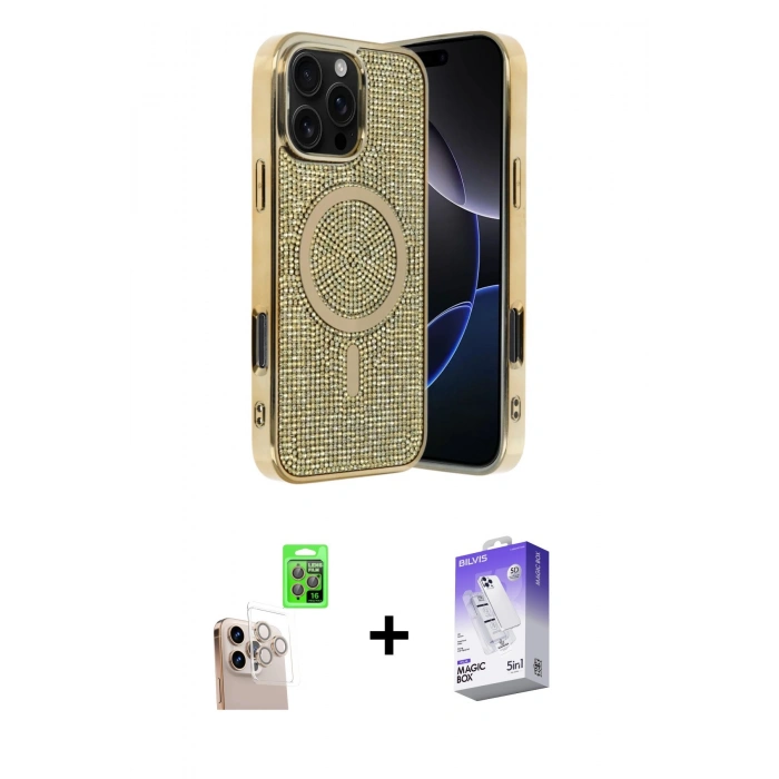 MARSİLYAN™- iPhone 16 Pro Max Kılıf Eksen Çizgi - Siyah Bilvis 5in1 3D Magic Cam Ekran Koruyucu + Raze Metal Kamera Lens - NLGY