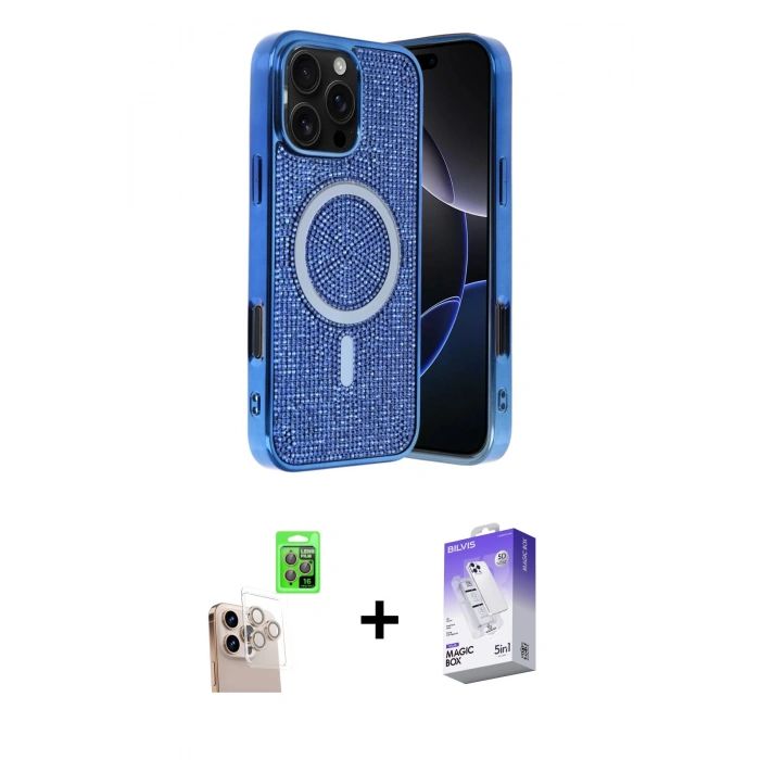 MARSİLYAN™- iPhone 16 Pro Max Kılıf Eksen Çizgi - Siyah Bilvis 5in1 3D Magic Cam Ekran Koruyucu + Raze Metal Kamera Lens - NLGY