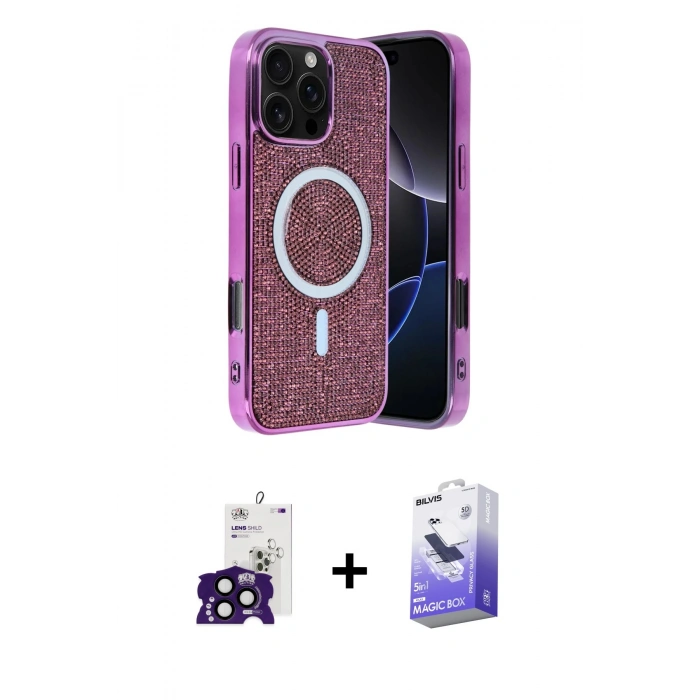 MARSİLYAN™- iPhone 16 Pro Max Kılıf Eksen Çizgi - Siyah Bilvis 5in1 5D Magic Hayalet Cam Ekran Koruyucu + Bilvis Titan Kamera Lens - SH