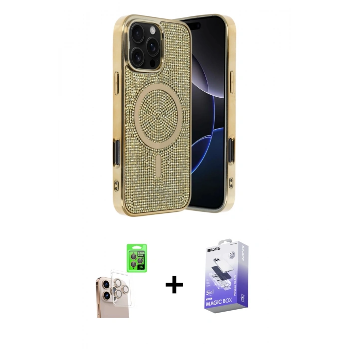 MARSİLYAN™- iPhone 16 Pro Max Kılıf Eksen Çizgi - Siyah Bilvis 5in1 5D Magic Hayalet Cam Ekran Koruyucu + Raze Metal Kamera Lens - NLGY