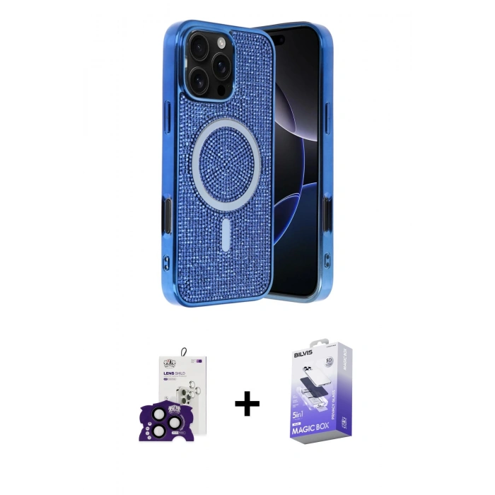 MARSİLYAN™- iPhone 16 Pro Max Kılıf Eksen Çizgi - Siyah Bilvis 5in1 5D Magic Hayalet Cam Ekran Koruyucu + Bilvis Titan Kamera Lens - SH