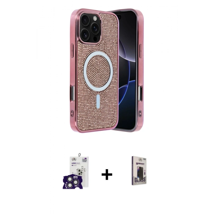 MARSİLYAN™- iPhone 16 Pro Max Kılıf Eksen Çizgi - Siyah Bilvis Hayalet Cam Ekran Koruyucu + Bilvis Titan Kamera Lens - TMGI