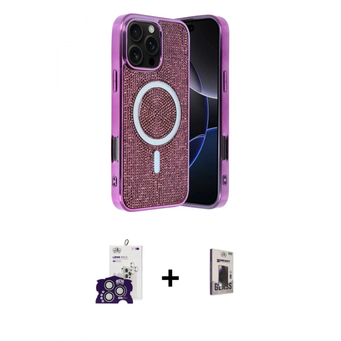 MARSİLYAN™- iPhone 16 Pro Max Kılıf Eksen Çizgi - Siyah Bilvis Hayalet Cam Ekran Koruyucu + Bilvis Titan Kamera Lens - GS