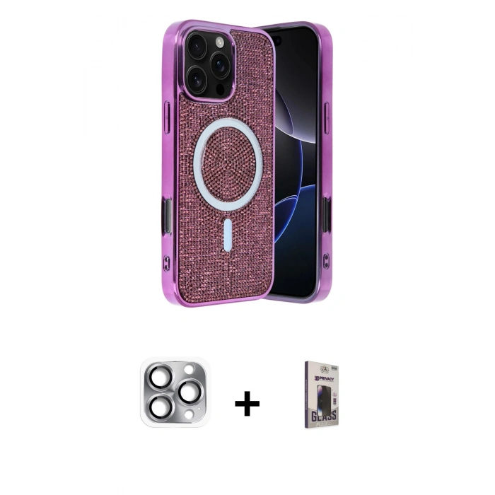 MARSİLYAN™- iPhone 16 Pro Max Kılıf Eksen Çizgi - Siyah Bilvis Hayalet Cam Ekran Koruyucu + Pers Alüminyum Kamera Lens - GI