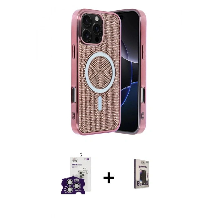 MARSİLYAN™- iPhone 16 Pro Max Kılıf Eksen Çizgi - Siyah Bilvis Hayalet Cam Ekran Koruyucu + Bilvis Titan Kamera Lens - GS