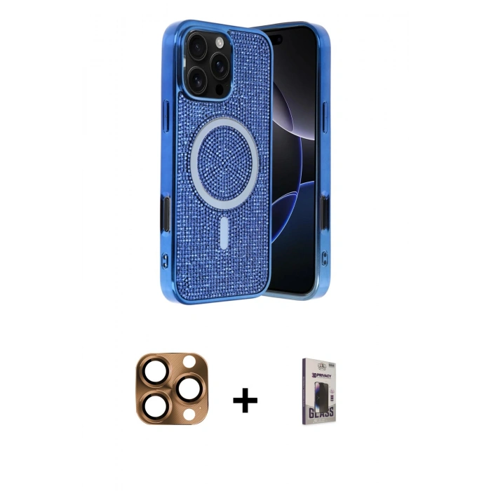 MARSİLYAN™- iPhone 16 Pro Max Kılıf Eksen Çizgi - Siyah Bilvis Hayalet Cam Ekran Koruyucu + Pers Alüminyum Kamera Lens - CLTM