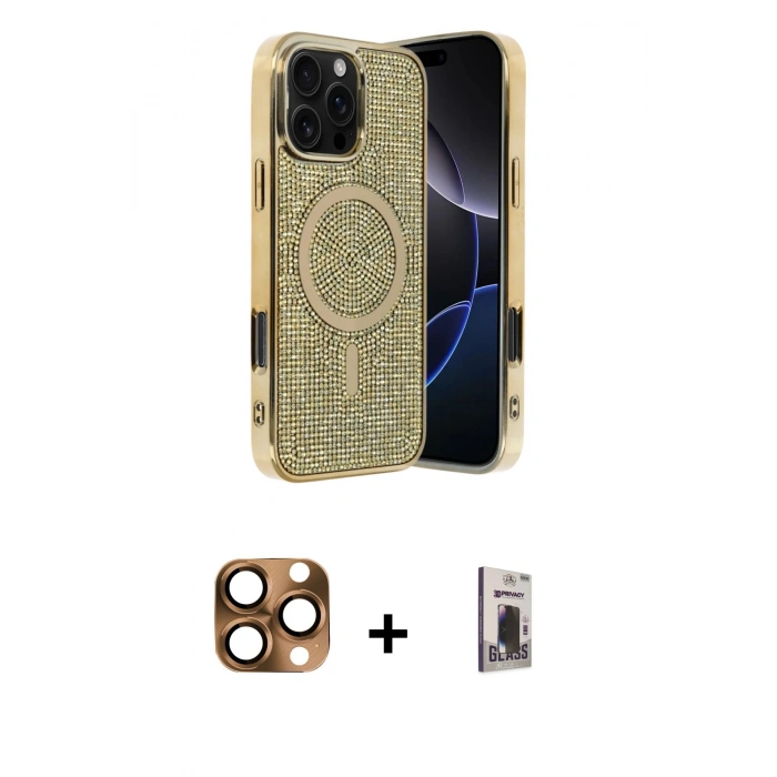 MARSİLYAN™- iPhone 16 Pro Max Kılıf Eksen Çizgi - Siyah Bilvis Hayalet Cam Ekran Koruyucu + Pers Alüminyum Kamera Lens - CLTM