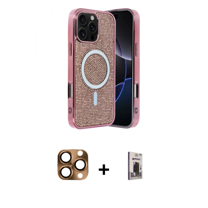 MARSİLYAN™- iPhone 16 Pro Max Kılıf Eksen Çizgi - Siyah Bilvis Hayalet Cam Ekran Koruyucu + Pers Alüminyum Kamera Lens - CLTM