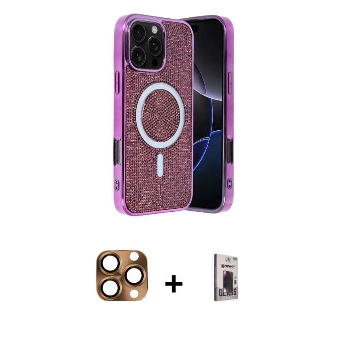 MARSİLYAN™- iPhone 16 Pro Max Kılıf Eksen Çizgi - Siyah Bilvis Hayalet Cam Ekran Koruyucu + Pers Alüminyum Kamera Lens - CLTM