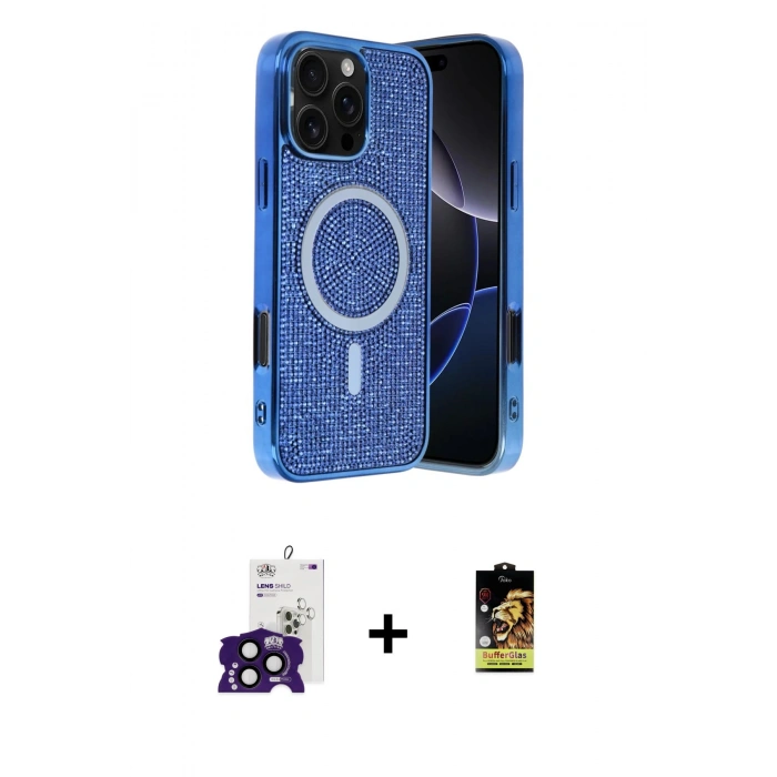 MARSİLYAN™- iPhone 16 Pro Max Kılıf Eksen Çizgi - Siyah Buffer Cam Ekran Koruyucu + Bilvis Titan Kamera Lens - SH