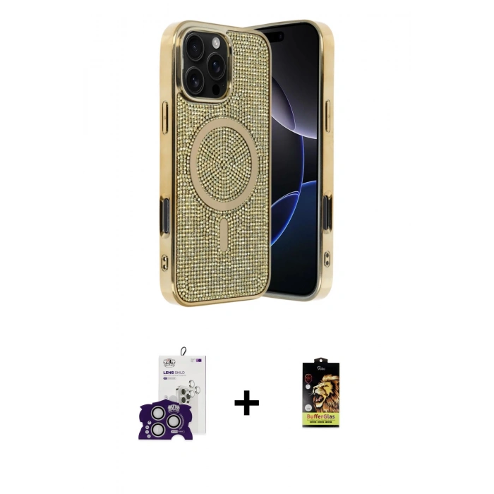 MARSİLYAN™- iPhone 16 Pro Max Kılıf Eksen Çizgi - Siyah Buffer Cam Ekran Koruyucu + Bilvis Titan Kamera Lens - GS