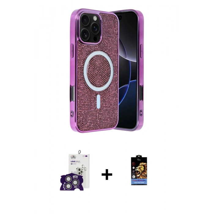 MARSİLYAN™- iPhone 16 Pro Max Kılıf Eksen Çizgi - Siyah Buffer Hayalet Cam Ekran Koruyucu + Bilvis Titan Kamera Lens - GS
