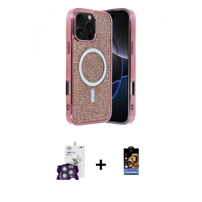MARSİLYAN™- iPhone 16 Pro Max Kılıf Eksen Çizgi - Siyah Buffer Hayalet Cam Ekran Koruyucu + Bilvis Titan Kamera Lens - GS