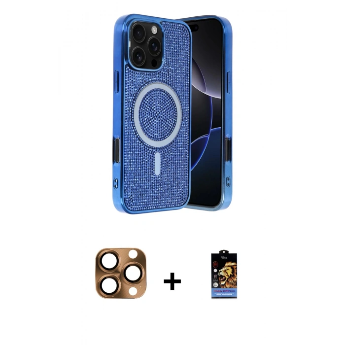 MARSİLYAN™- iPhone 16 Pro Max Kılıf Eksen Çizgi - Siyah Buffer Hayalet Cam Ekran Koruyucu + Pers Alüminyum Kamera Lens - CLTM