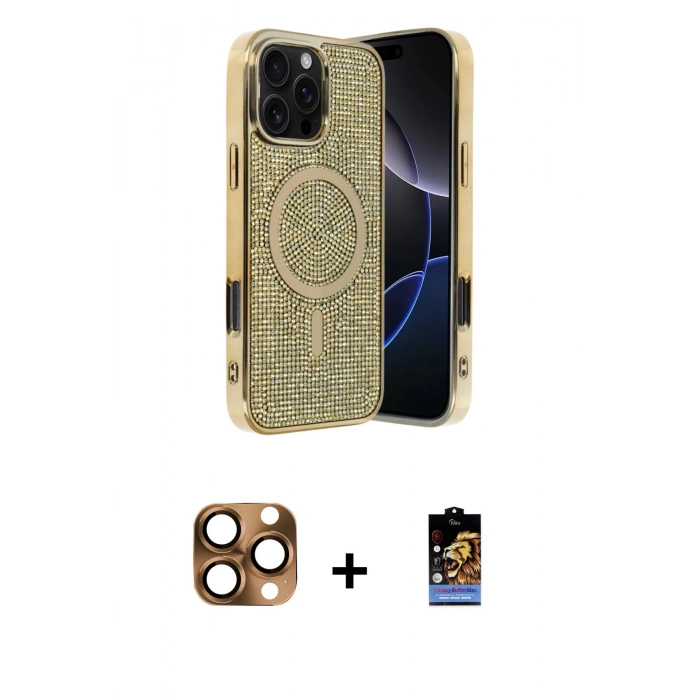 MARSİLYAN™- iPhone 16 Pro Max Kılıf Eksen Çizgi - Siyah Buffer Hayalet Cam Ekran Koruyucu + Pers Alüminyum Kamera Lens - CLTM