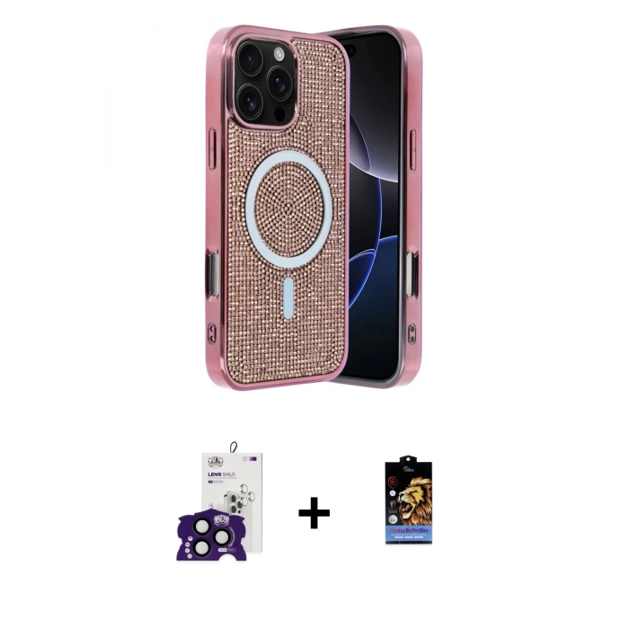 MARSİLYAN™- iPhone 16 Pro Max Kılıf Eksen Çizgi - Siyah Buffer Hayalet Cam Ekran Koruyucu + Bilvis Titan Kamera Lens - SH