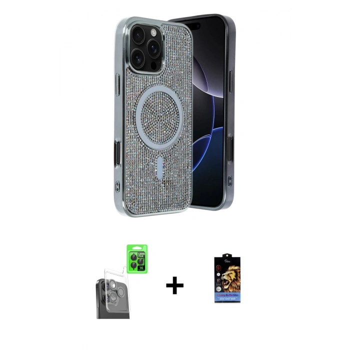 MARSİLYAN™- iPhone 16 Pro Max Kılıf Eksen Çizgi - Siyah Buffer Hayalet Cam Ekran Koruyucu + Siyah Raze Metal Kamera Lens
