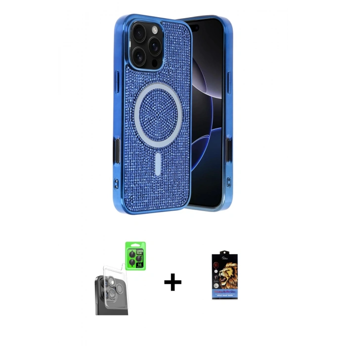 MARSİLYAN™- iPhone 16 Pro Max Kılıf Eksen Çizgi - Siyah Buffer Hayalet Cam Ekran Koruyucu + Siyah Raze Metal Kamera Lens