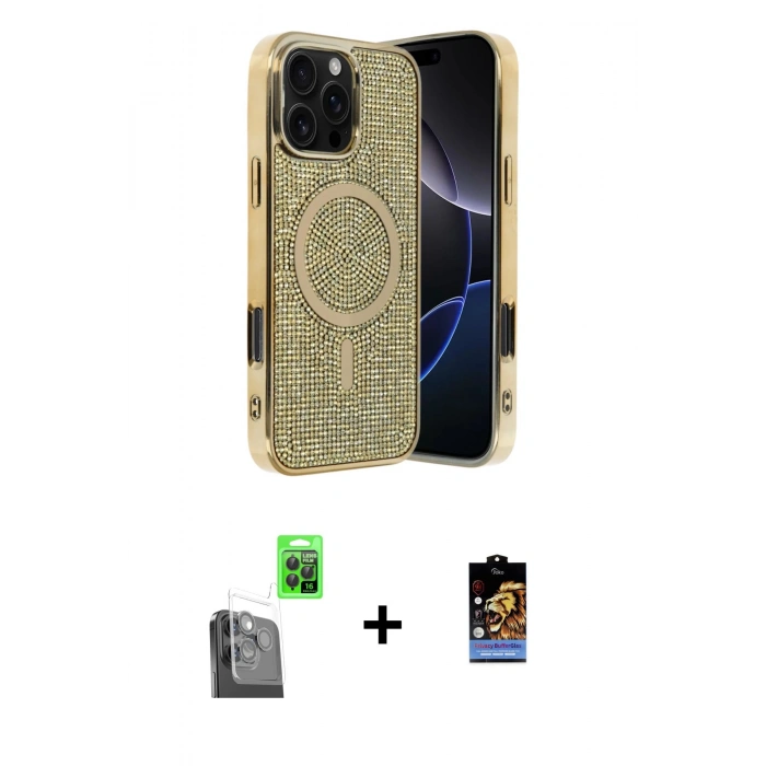 MARSİLYAN™- iPhone 16 Pro Max Kılıf Eksen Çizgi - Siyah Buffer Hayalet Cam Ekran Koruyucu + Siyah Raze Metal Kamera Lens