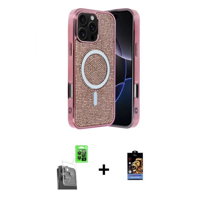 MARSİLYAN™- iPhone 16 Pro Max Kılıf Eksen Çizgi - Siyah Buffer Hayalet Cam Ekran Koruyucu + Siyah Raze Metal Kamera Lens